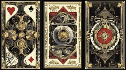 Obraz premium Fantasy Victorianthemed playing cards with steampunk designs and elegant borders