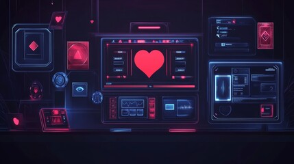 Obraz premium Spythemed vector art video poker interface with gadgetinspired cards