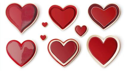 Red color heart shape sticker set isolated on white background