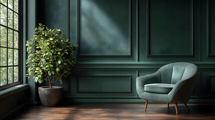 Elegant Green Room Design with a Comfortable Chair and a Window