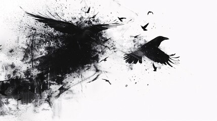 Black Raven Flight: A Dark and Abstract Wildlife Painting