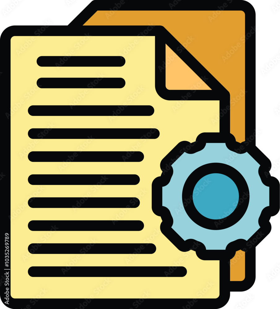 Poster document management system showing working process with cogwheel icon