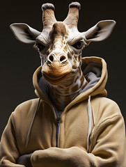 Freundliche Giraffe in lässiger Kapuzenjacke