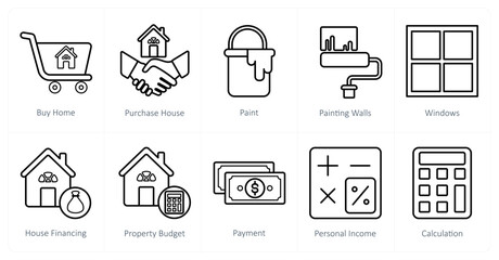 A set of 10 Real Estate icons as buy home, purchase house, paint