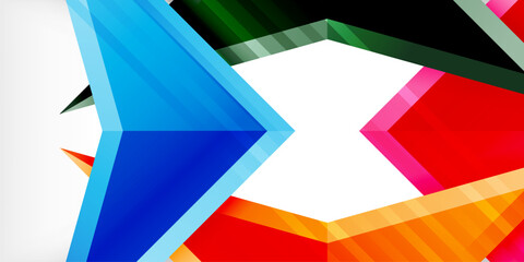 Arrows with 3d effect abstract background. Triangles on light grey backdrop