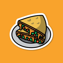sticker of quesadilla on plate with cartoon style