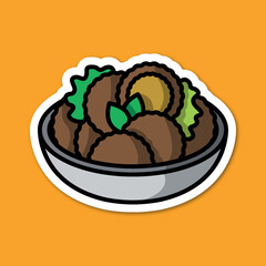 sticker of falafel in bowl with cartoon style