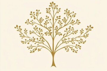Fototapeta premium Golden tree of life symbol on a textured beige wall representing growth interconnectedness and spiritual balance in a minimalist nature inspired design
