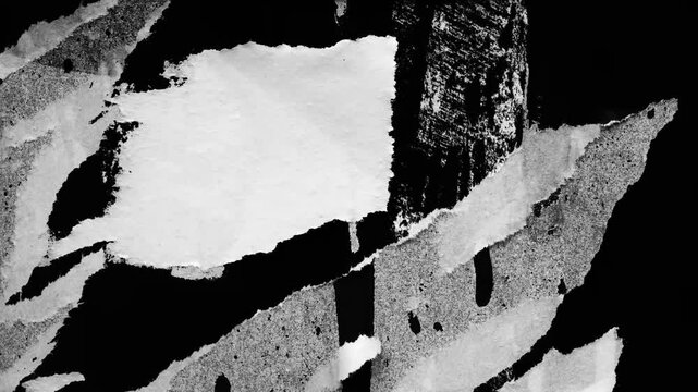 Old posters ripped torn crumpled paper abstract grunge texture wall backdrop placard surface, Seamless loop collage urban street posters slideshow background