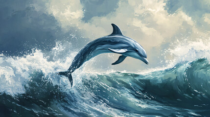 Fototapeta premium A dolphin jumping gracefully through the waves
