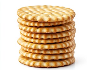 Stack Of Crackers. White Background with Round Crackers Isolated View