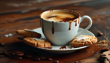 coffee with bread and biscuit and colored macaroons Cokies Generative IA