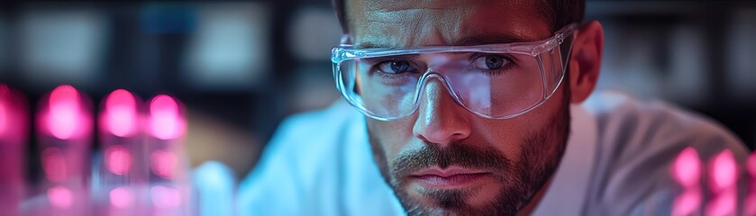 Scientist in a biotech lab observing DNA fragments under UV light, cuttingedge genetic research