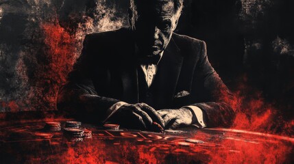 Fototapeta premium Vintage Halloween casino night poster with horror movie theme