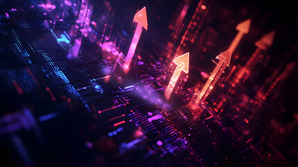 Obraz premium Abstract digital background with glowing arrows symbolizing business growth and technology transformation - 