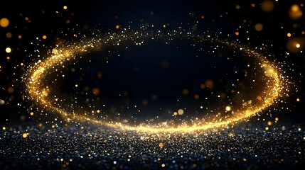 Obraz premium Sparkling Gold Glitter Swirling on Black Background, Abstract Festive Design, Elegant and Luxurious, Shimmering Dust Effect, Glamour Concept, Golden Particles, Shiny Glitter