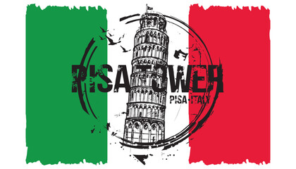 Pisa Tower. Toscana, Italy city design. Hand drawn illustration.