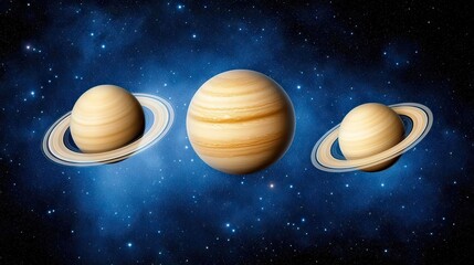 Majestic Saturn adorned with its stunning rings floats gracefully in the cosmic expanse, illuminated by distant stars