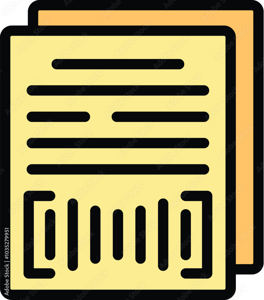 Poster yellow document containing important information with bar code for scanning, isolated on white backg