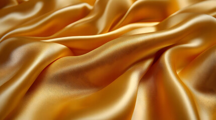 Fototapeta premium Golden Silk Fabric Draped in Soft, Luxurious Waves: Close Up Texture Photography
