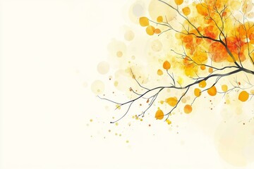 Obraz premium Artistic watercolor illustration of yellow autumn leaves on a tree branch symbolizing seasonal change beauty and the cycle of nature in a soft warm composition