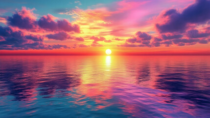 Fototapeta premium Breathtaking sunset with vibrant colors reflected on the calm ocean waters - 