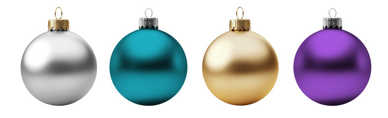 Set of  colored Christmas tree toys. blue, turquoise, gold, silver, violet, lilac, purple, turquoise, light blue Christmas balls, Empty Christmas decorations, mockup. on isolated background, png