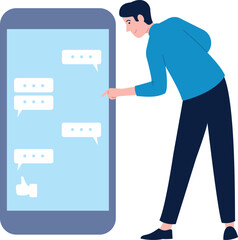 Man look at chat app on smartphone screen. Mobile communication