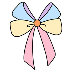 Pastel coquette ribbon bow hand drawn vector illustration