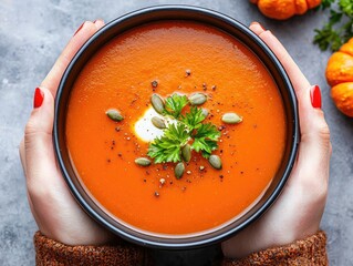 Cozy Autumn Dinner Setup with Pumpkin Soup