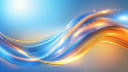 Fototapeta premium A blue and yellow abstract background with flowing lines and soft light effects, creating a harmonious blend of colors