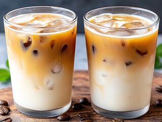 Refreshing Iced Coffee with Milk in Glasses