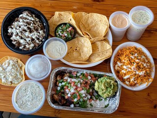 Colorful Taco Spread with Dips and Sides