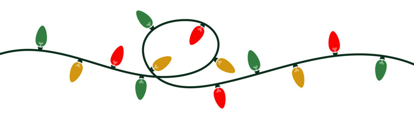 Christmas Lights Isolated on Transparent Backgound. Festive Colorful Christmas Lights String Decoration. Vector Graphic for Christmas Cards, Banners, Poster, Web	