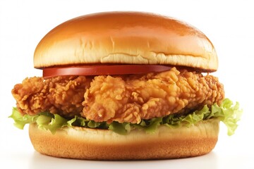 A simple chicken sandwich isolated on a white background
