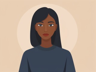 Vector image of a girl with dark skin on the beige background, minimalistic illustration