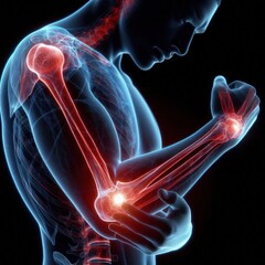 3D Medical Illustration of Elbow and Arm Pain with X-Ray Anatomy View