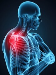 3D Medical Illustration of Shoulder and Joint Pain with X-Ray Anatomy View