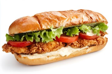 A delicious chicken sandwich isolated on a white background