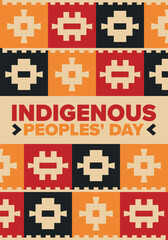 Indigenous Peoples' Day. Native American Day. American Indian culture. Heritage Month. Celebrate annual in United States. Tradition pattern. Poster, card, banner and background. Vector illustration