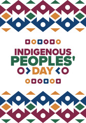 Indigenous Peoples' Day. Native American Day. American Indian culture. Heritage Month. Celebrate annual in United States. Tradition pattern. Poster, card, banner and background. Vector illustration