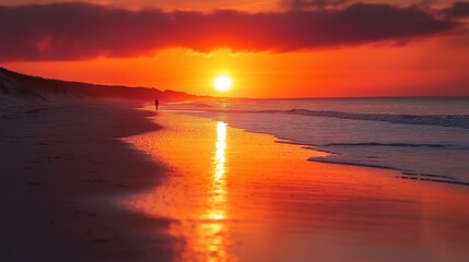 Abstract Sunset Lonely Person Stroll Background