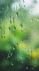 Close-up view of raindrops on a window with a soft, blurred background