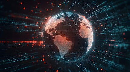 Obraz premium A 3D Digital Globe Surrounded by Data Streams