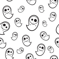 Ghost seamless pattern with ghosts on white background. Repeating print for fabric, wrapping paper, textile. Vector illustration