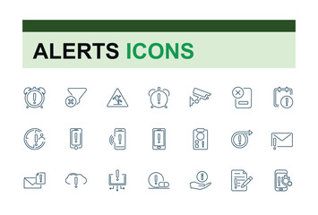 Warning and Alert icon set. Set of warn, alarm, caution, aware icons collection. Linear icon collection. Editable stroke. Vector illustration