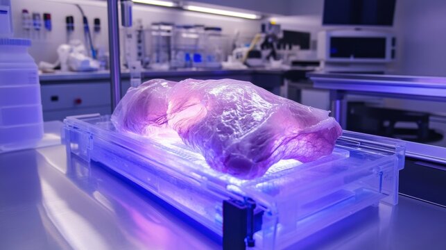 Bioengineered tissues, artificial skin or muscle being created, biolab technology, high-tech medical environment