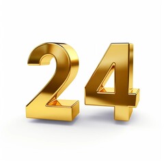 3d gold 24 text with numbers with white  background Generative AI