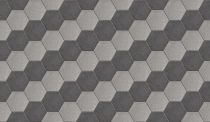 Hexagonal grey and anthracite tile texture. 
Seamless pattern. Texture for background or realistic rendering.