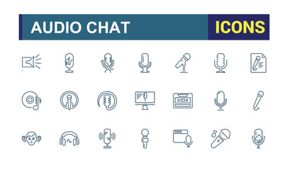 Talk show and Podcast icon collection. Containing audio, microphone, record, podcasting and more. Simple line icons set. Vector illustration.
